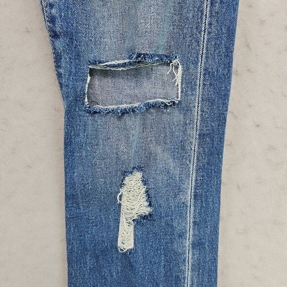 Custom Levi's Womens 33 Blue Distressed Front & Back Rhinestone Fringe Festival - Picture 3 of 16